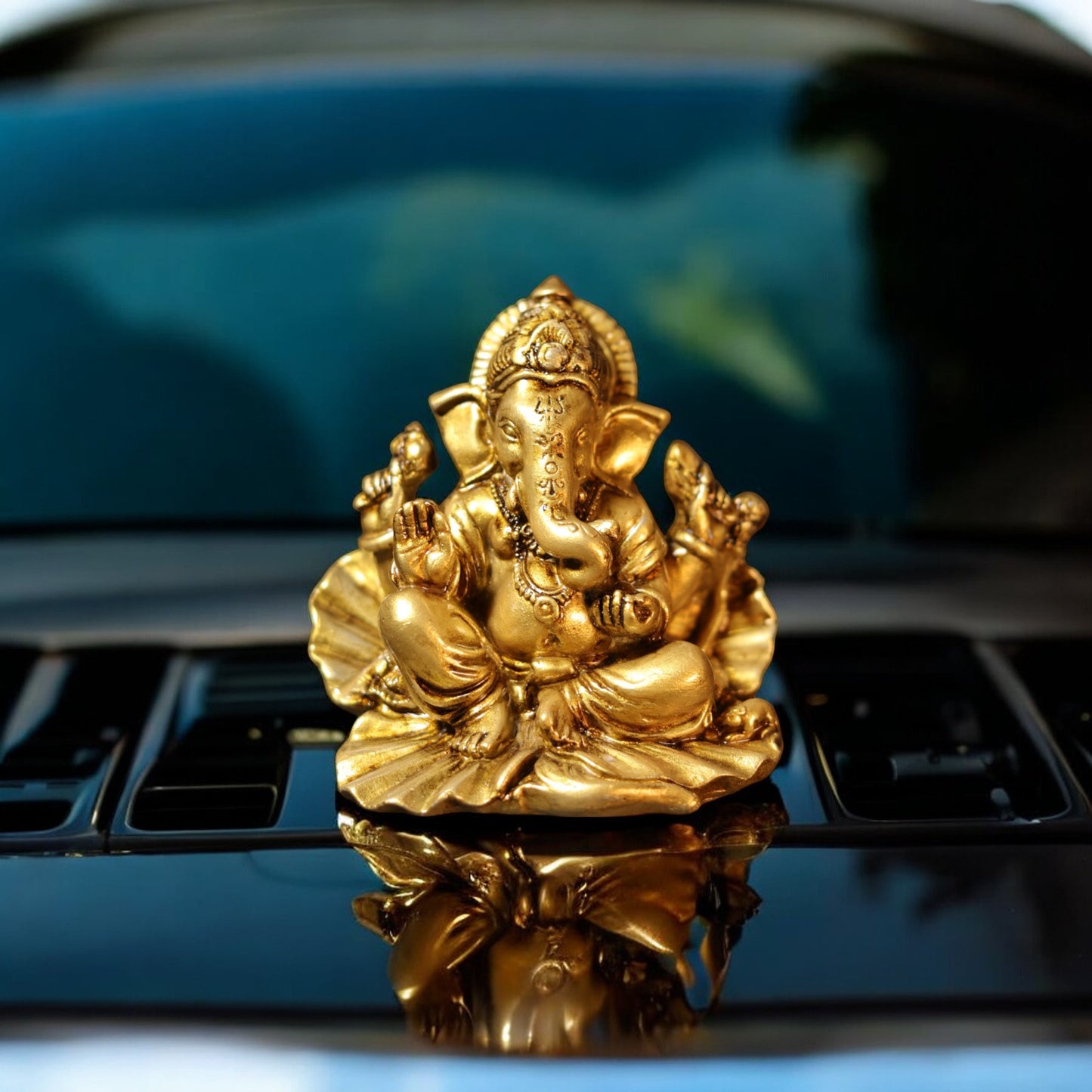 Ganesh Ji Blessing Murti on Paan ka patta for car dashboard - Spiritual Hindu Décor Murti.