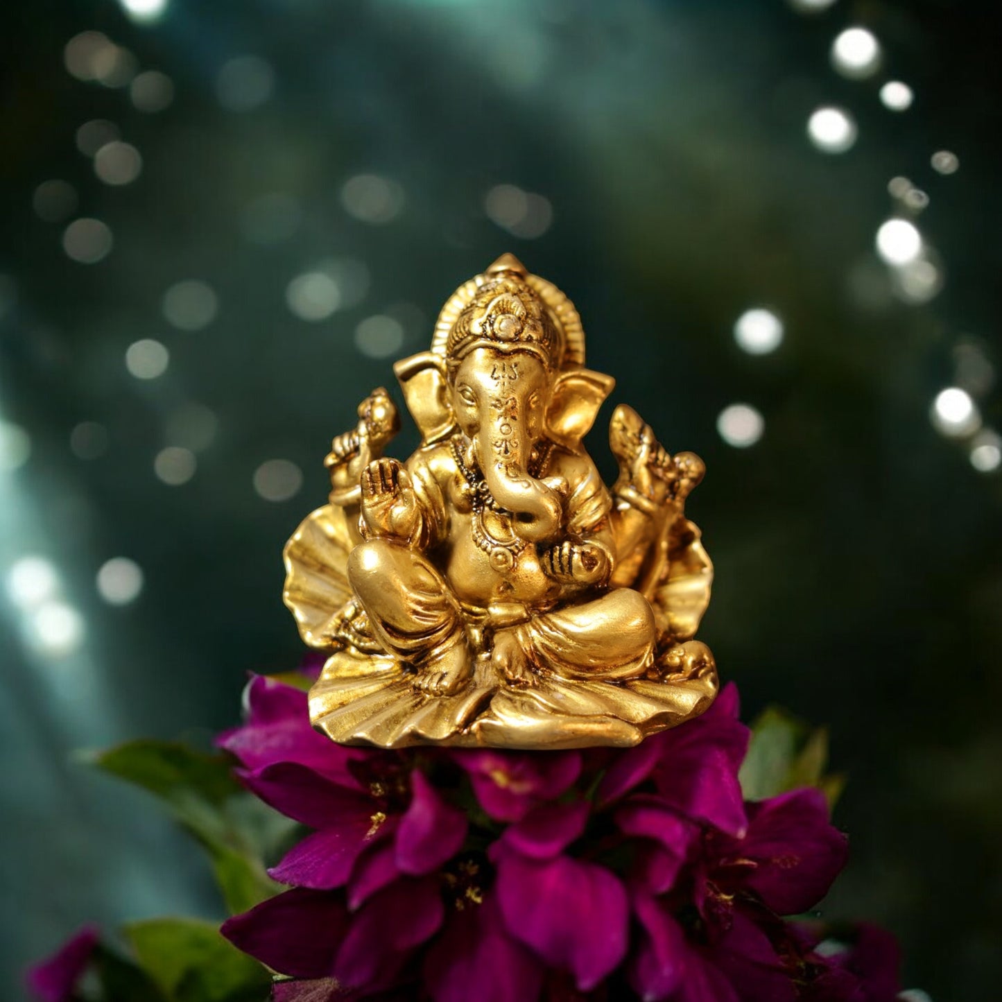 Ganesh Ji Blessing Murti on Paan ka patta for car dashboard - Spiritual Hindu Décor Murti.
