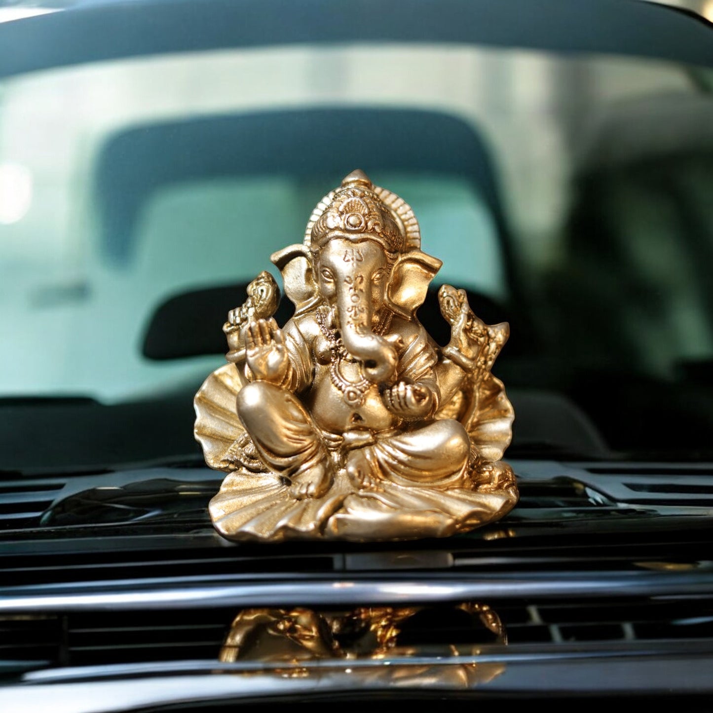 Ganesh Ji Blessing Murti on Paan ka patta for car dashboard - Spiritual Hindu Décor Murti.
