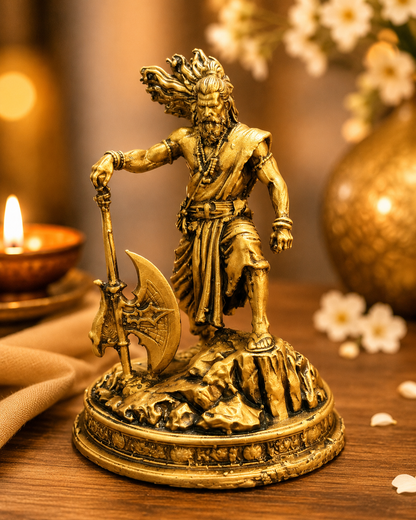 Lord Parshuram Standing Warrior Statue – Antique Golden Finish Divine Décor Idol
