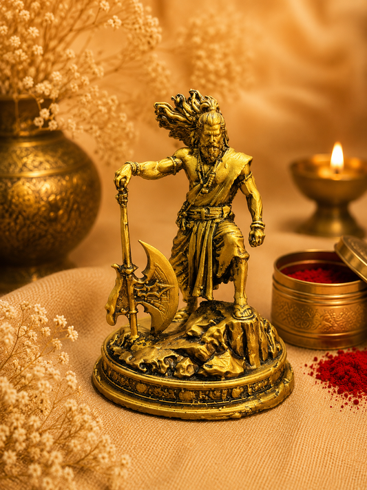 Lord Parshuram Standing Warrior Statue – Antique Golden Finish Divine Décor Idol - Fabzie - Home Decor Elegance