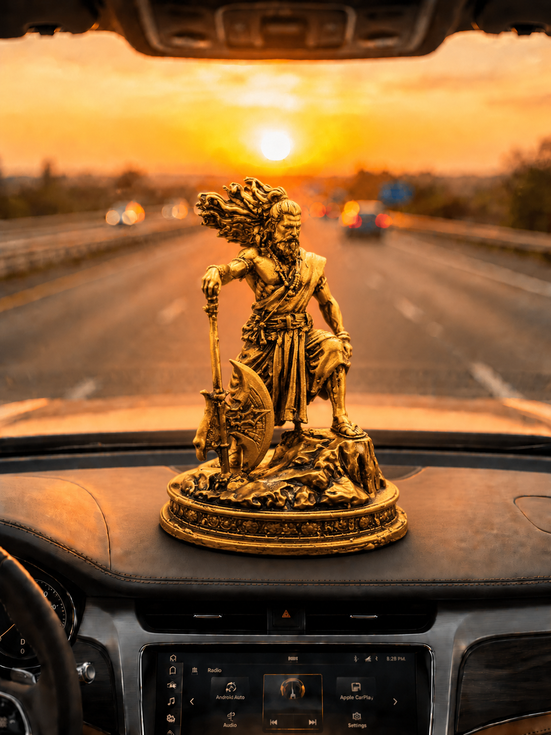 Lord Parshuram Standing Warrior Statue – Antique Golden Finish Divine Décor Idol