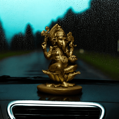 Ganpati Bappa on Lotus - Car dashboard.