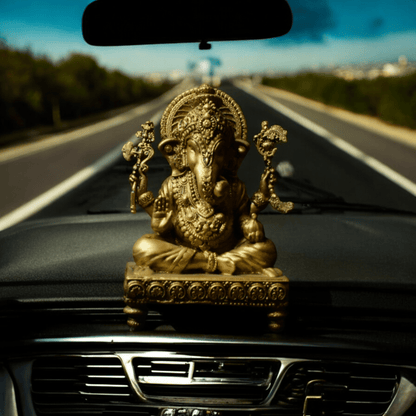 Ganesh ji on chowki- Car dashboard.