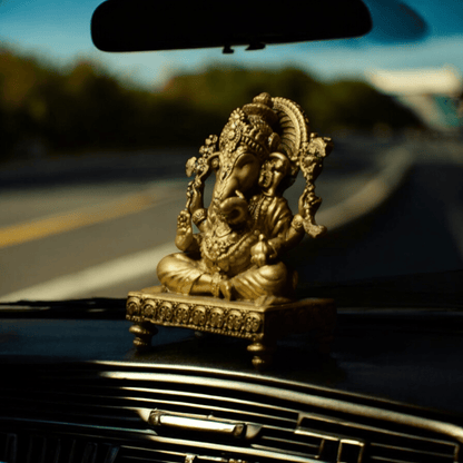 Ganesh ji on chowki- Car dashboard.