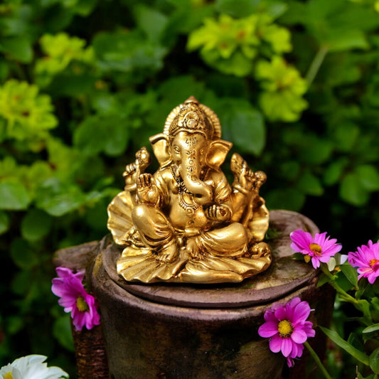 Ganesh Ji Blessing Murti on Paan ka patta for car dashboard - Spiritual Hindu Décor Murti.