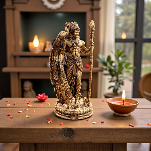 Kartikeya Murugan Statue – Premium Home & Office Decor Idol with Peacock and Vel - Fabzie - Home Decor Elegance